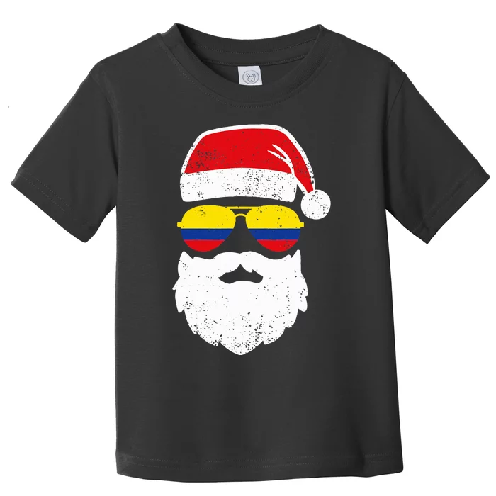 Funny Santa Claus Face Sunglasses Colombia Flag Toddler T-Shirt