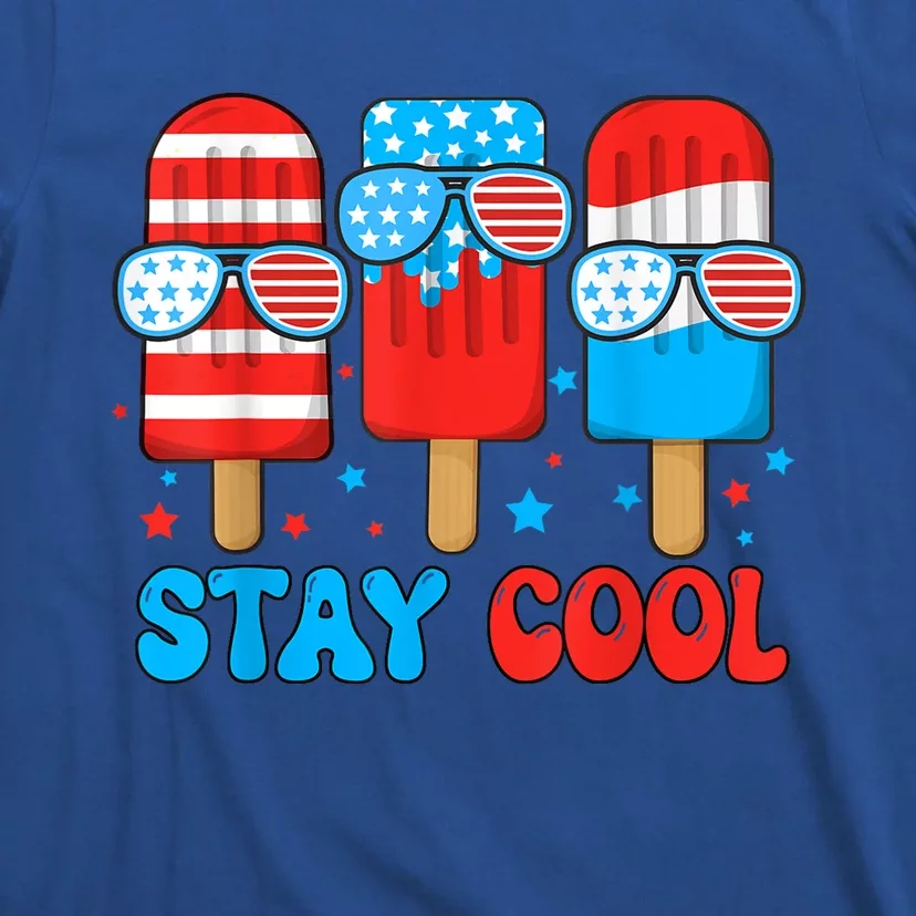 Funny Stay Cool 4th July Popsicle Usa Flag Boy Gift T-Shirt