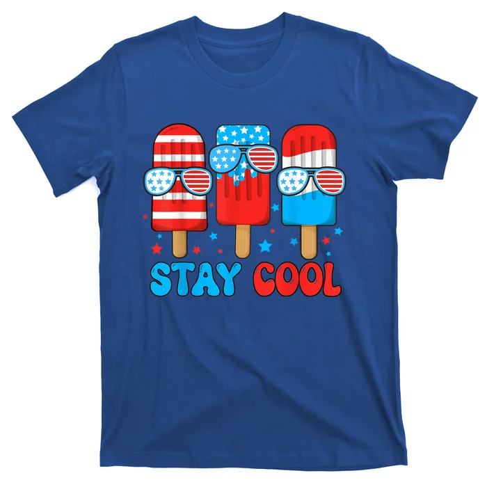 Funny Stay Cool 4th July Popsicle Usa Flag Boy Gift T-Shirt