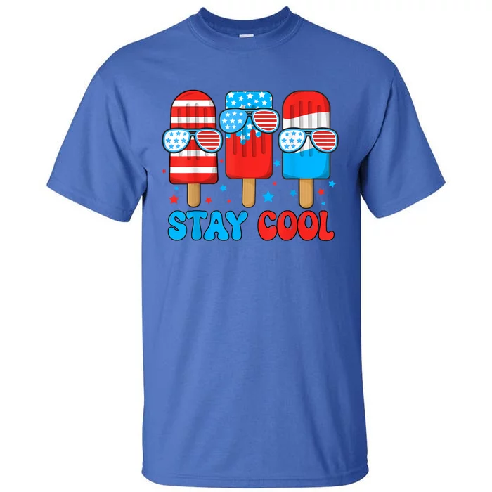 Funny Stay Cool 4th July Popsicle Usa Flag Boy Gift Tall T-Shirt