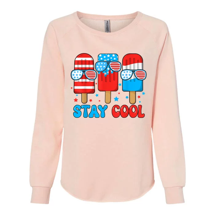 Funny Stay Cool 4th July Popsicle Usa Flag Boy Gift Womens California Wash Sweatshirt