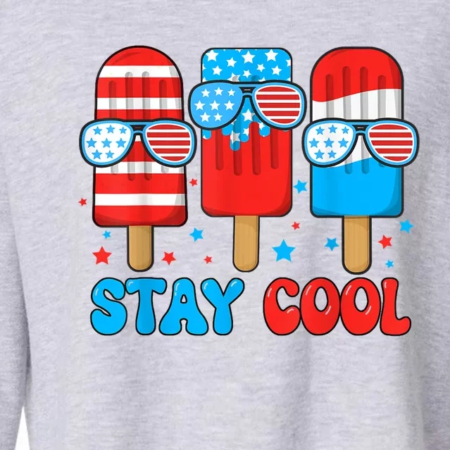 Funny Stay Cool 4th July Popsicle Usa Flag Boy Gift Cropped Pullover Crew