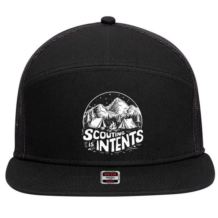 Funny Scout Camper Scouting Is Intents Camping Outdoor 7 Panel Mesh Trucker Snapback Hat