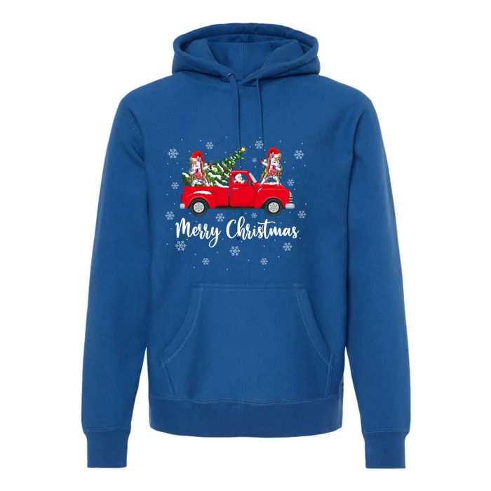 Funny Santa Claus Riding Red Truck Unicorn Christmas Gift Premium Hoodie