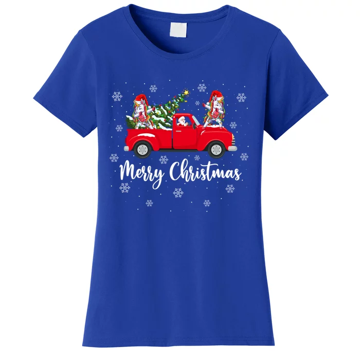 Funny Santa Claus Riding Red Truck Unicorn Christmas Gift Women's T-Shirt