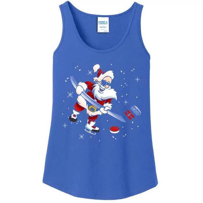 Funny Santa Christmas Ice Hockey Love Playing Celebrate Xmas Gift Ladies Essential Tank