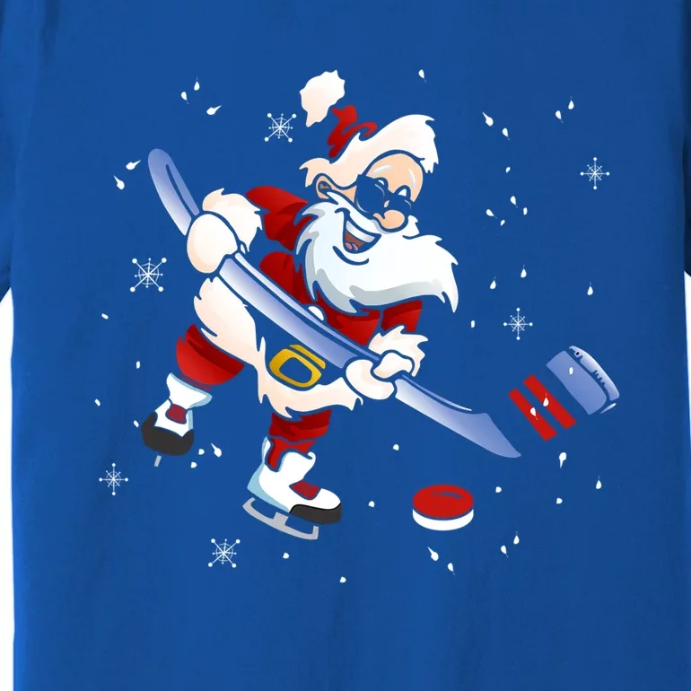 Funny Santa Christmas Ice Hockey Love Playing Celebrate Xmas Gift Premium T-Shirt