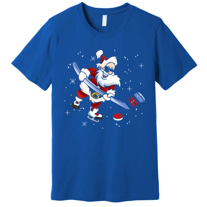 Funny Santa Christmas Ice Hockey Love Playing Celebrate Xmas Gift Premium T-Shirt