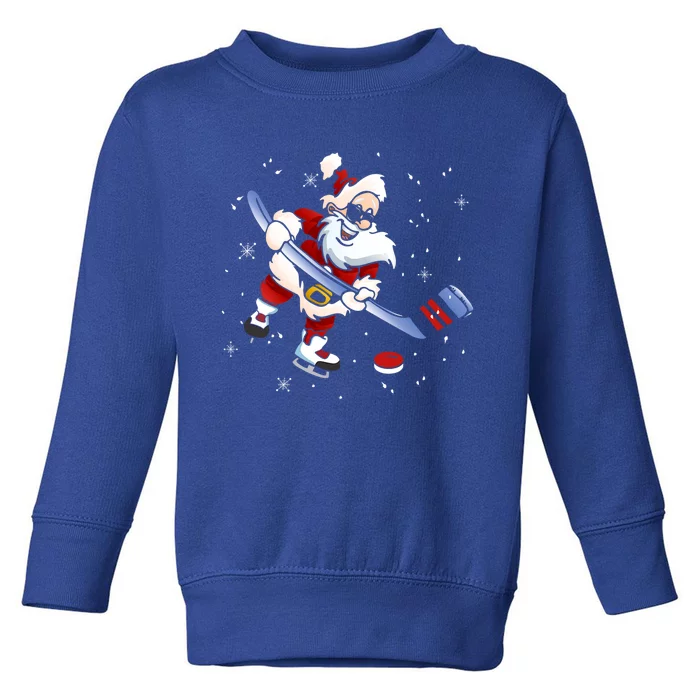 Funny Santa Christmas Ice Hockey Love Playing Celebrate Xmas Gift Toddler Sweatshirt