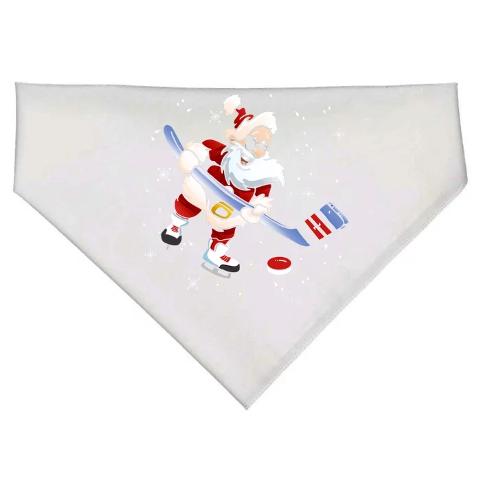 Funny Santa Christmas Ice Hockey Love Playing Celebrate Xmas Gift USA-Made Doggie Bandana