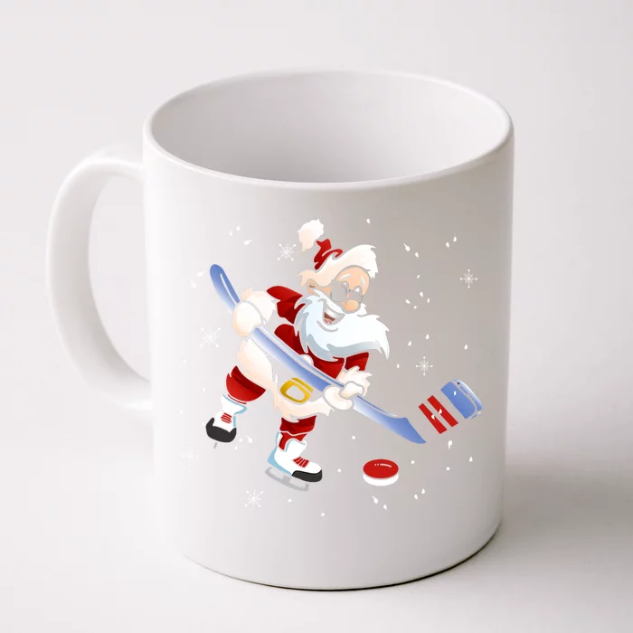 Funny Santa Christmas Ice Hockey Love Playing Celebrate Xmas Gift Front & Back Coffee Mug