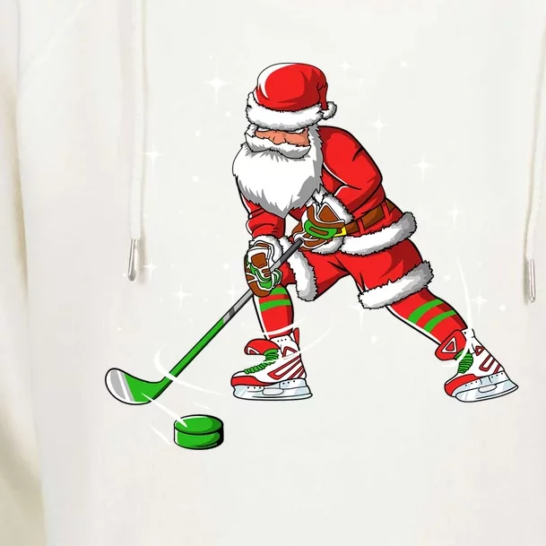 Funny Santa Claus Christmas Ice Hockey Christmas Xmas Gift Womens Funnel Neck Pullover Hood