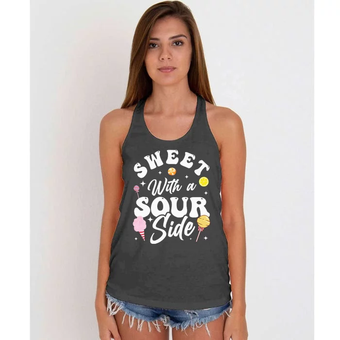 Funny Sweets Candy Patch Sweet With A Sour Side Women's Knotted Racerback Tank