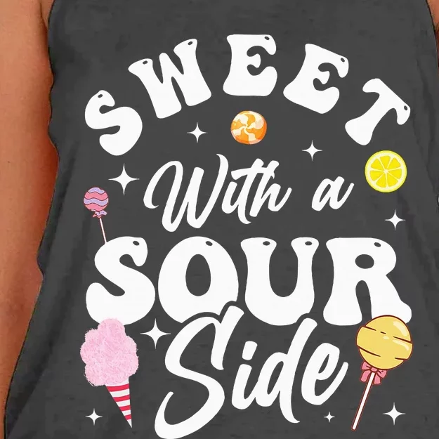 Funny Sweets Candy Patch Sweet With A Sour Side Women's Knotted Racerback Tank