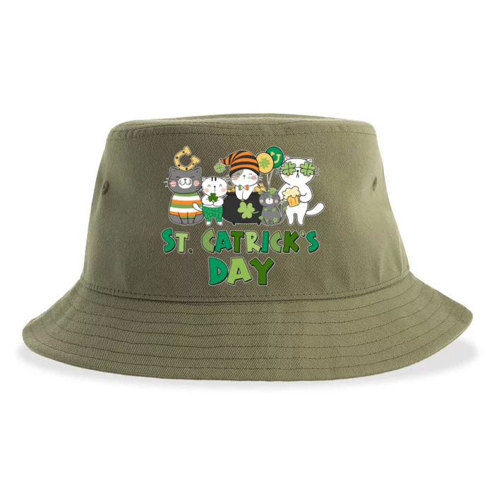 Funny St Catrick's Day St Patrick's Day Cats Sustainable Bucket Hat