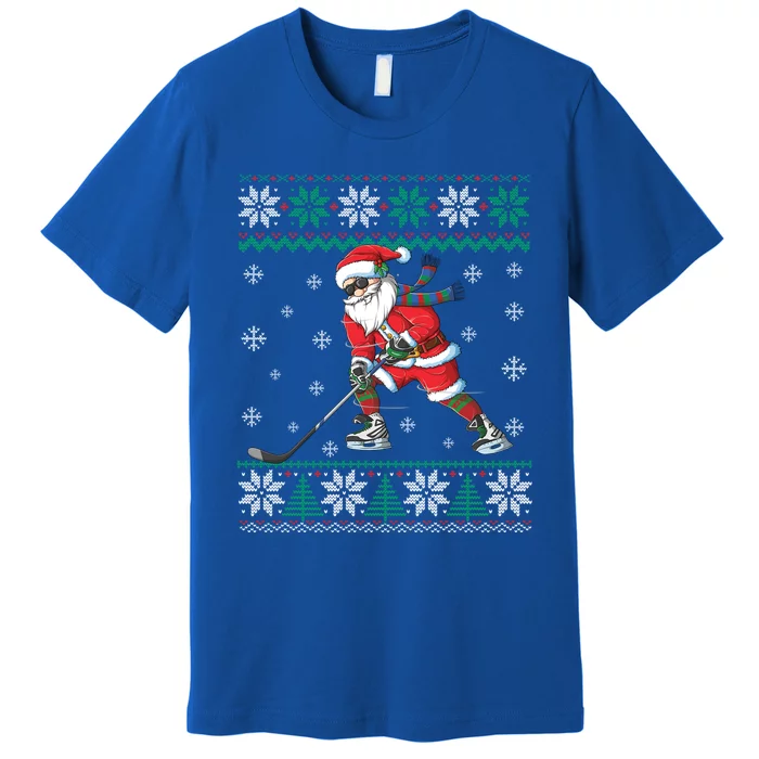 Funny Santa Claus Christmas Ice Hockey Ugly Sweater Great Gift Premium T-Shirt