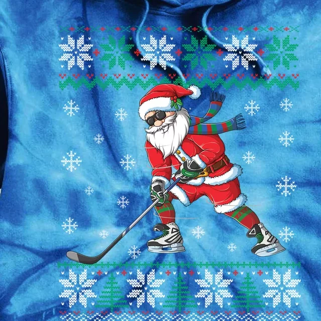 Funny Santa Claus Christmas Ice Hockey Ugly Sweater Great Gift Tie Dye Hoodie