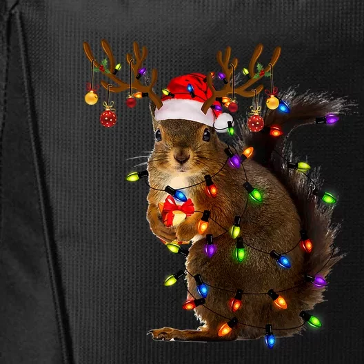 Funny Squirrel Christmas Tree Lights Reindeer Santa Hat Xmas Gift City Backpack