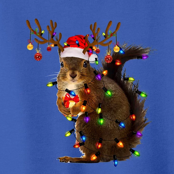 Funny Squirrel Christmas Tree Lights Reindeer Santa Hat Xmas Gift Toddler T-Shirt