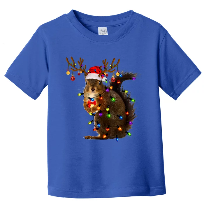 Funny Squirrel Christmas Tree Lights Reindeer Santa Hat Xmas Gift Toddler T-Shirt