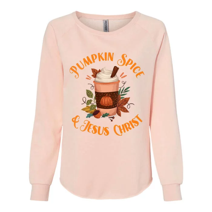 Fall Season Cute Pumpkin Spice And Jesus Christ Thanksgiving Womens California Wash Sweatshirt