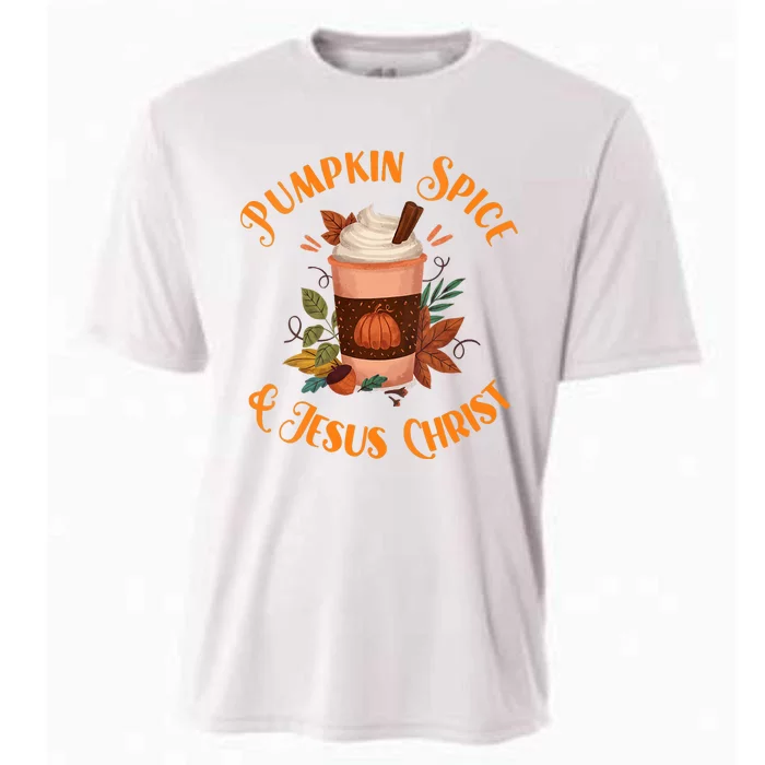 Fall Season Cute Pumpkin Spice And Jesus Christ Thanksgiving Cooling Performance Crew T-Shirt