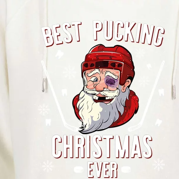 Funny Santa Claus Ice Hockey Best Pucking Christmas Gift Womens Funnel Neck Pullover Hood