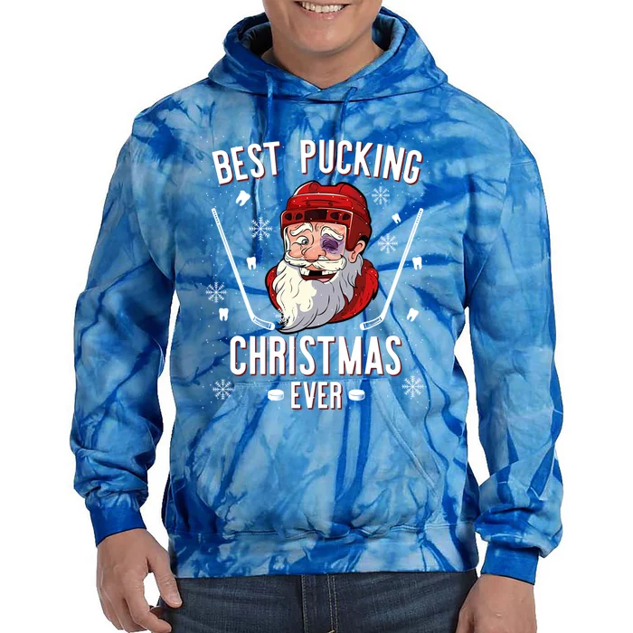 Funny Santa Claus Ice Hockey Best Pucking Christmas Gift Tie Dye Hoodie