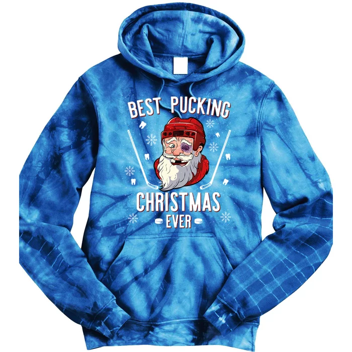 Funny Santa Claus Ice Hockey Best Pucking Christmas Gift Tie Dye Hoodie