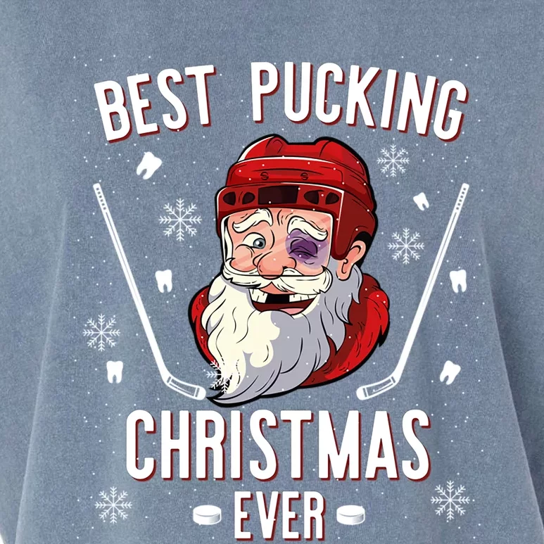 Funny Santa Claus Ice Hockey Best Pucking Christmas Gift Garment-Dyed Women's Muscle Tee