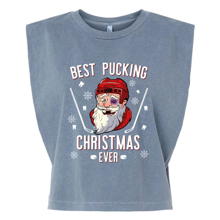 Funny Santa Claus Ice Hockey Best Pucking Christmas Gift Garment-Dyed Women's Muscle Tee