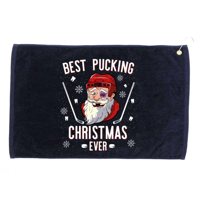 Funny Santa Claus Ice Hockey Best Pucking Christmas Gift Grommeted Golf Towel