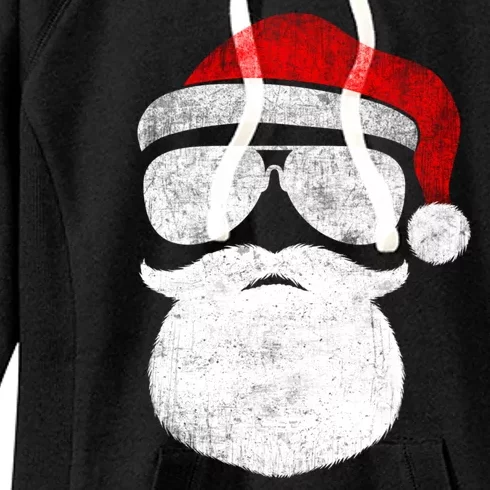 Funny Santa Claus Face Sunglasses With Hat Beard Christmas Women's Fleece Hoodie