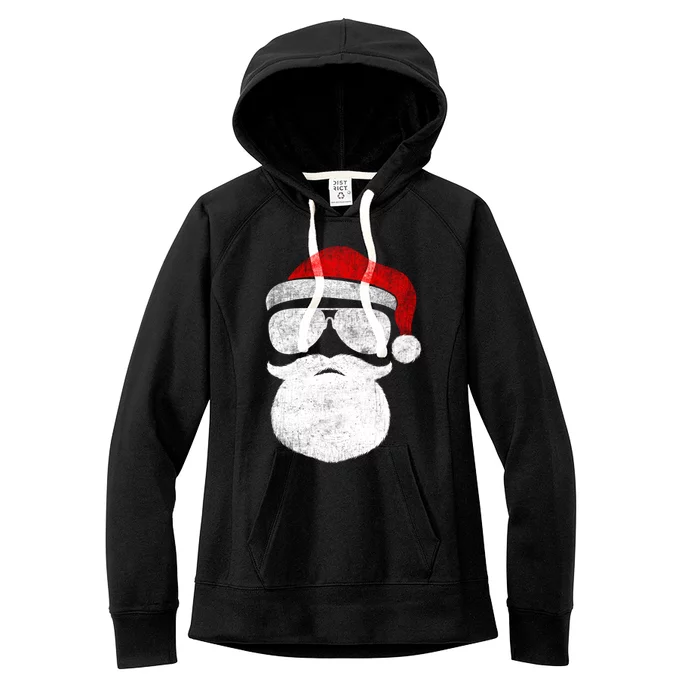 Funny Santa Claus Face Sunglasses With Hat Beard Christmas Women's Fleece Hoodie