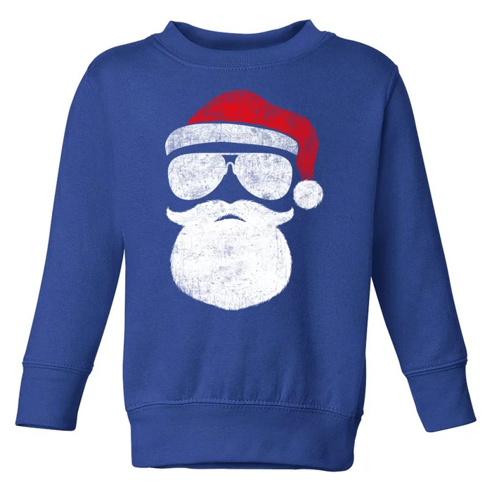 Funny Santa Claus Face Sunglasses With Hat Beard Christmas Toddler Sweatshirt