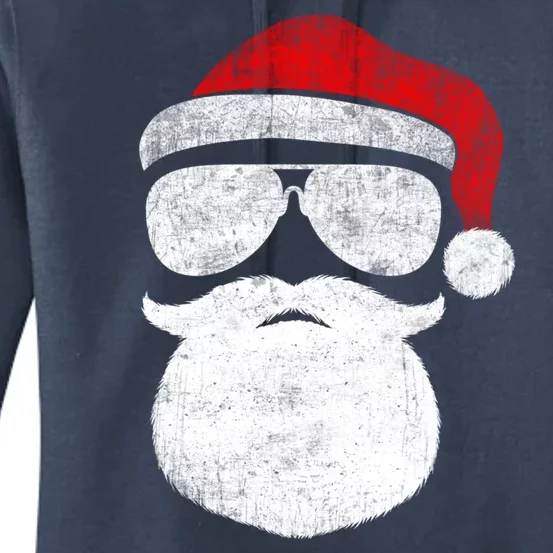 Funny Santa Claus Face Sunglasses With Hat Beard Christmas Women's Pullover Hoodie