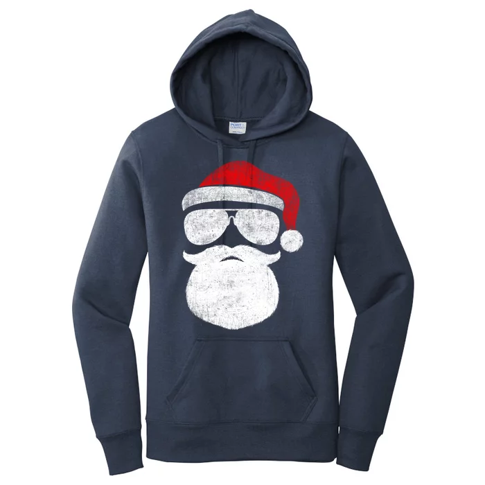 Funny Santa Claus Face Sunglasses With Hat Beard Christmas Women's Pullover Hoodie