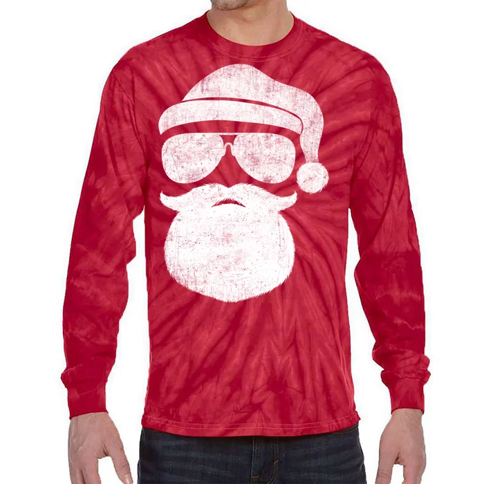 Funny Santa Claus Face Sunglasses With Hat Beard Christmas Tie-Dye Long Sleeve Shirt