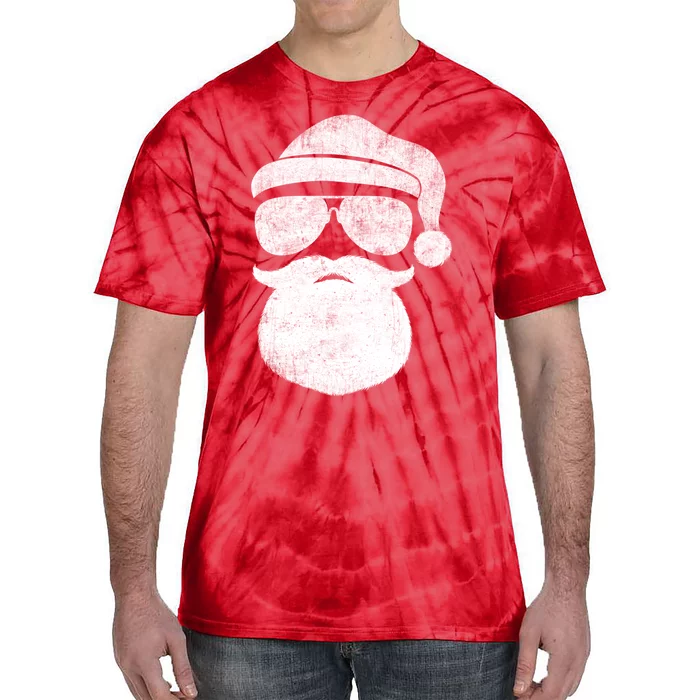 Funny Santa Claus Face Sunglasses With Hat Beard Christmas Tie-Dye T-Shirt