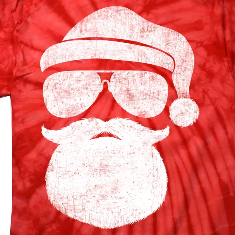 Funny Santa Claus Face Sunglasses With Hat Beard Christmas Tie-Dye T-Shirt