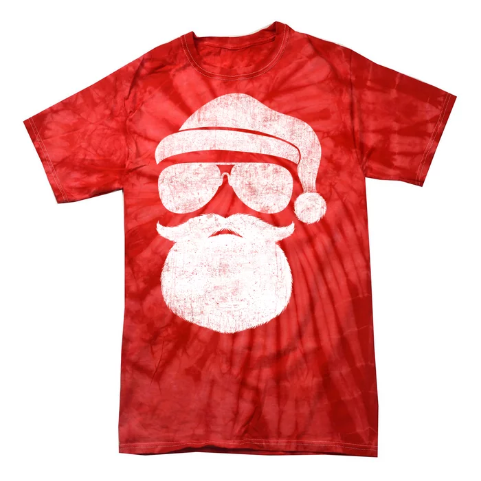 Funny Santa Claus Face Sunglasses With Hat Beard Christmas Tie-Dye T-Shirt