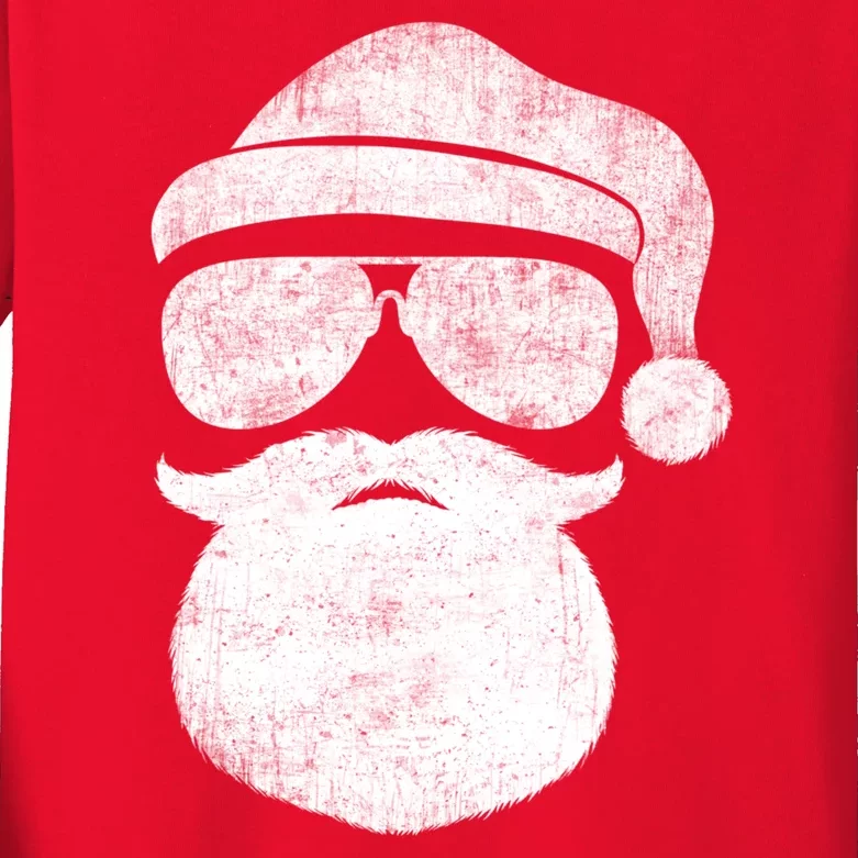 Funny Santa Claus Face Sunglasses With Hat Beard Christmas Kids Long Sleeve Shirt