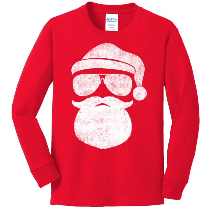 Funny Santa Claus Face Sunglasses With Hat Beard Christmas Kids Long Sleeve Shirt