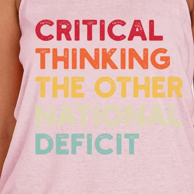 Funny Sarcastic Critical Thinking The Other National Deficit Gift Women's Knotted Racerback Tank