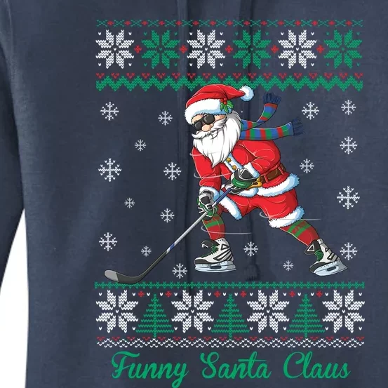 Funny Santa Claus Christmas Ice Hockey Ugly Sweater Sweatshirt Women's Pullover Hoodie