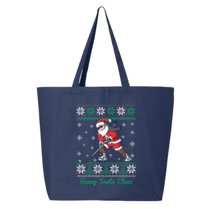 Funny Santa Claus Christmas Ice Hockey Ugly Sweater Sweatshirt 25L Jumbo Tote