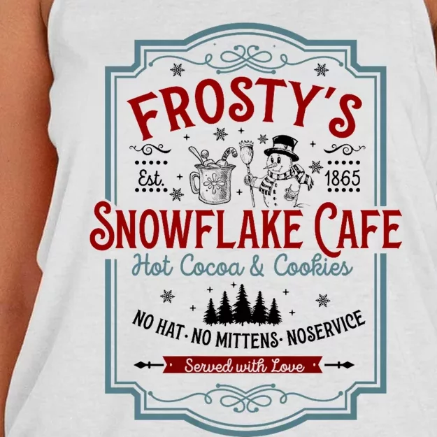 FrostyS Snowflake Cafe With Hot Cocoa And Cookies Christmas Women's Knotted Racerback Tank