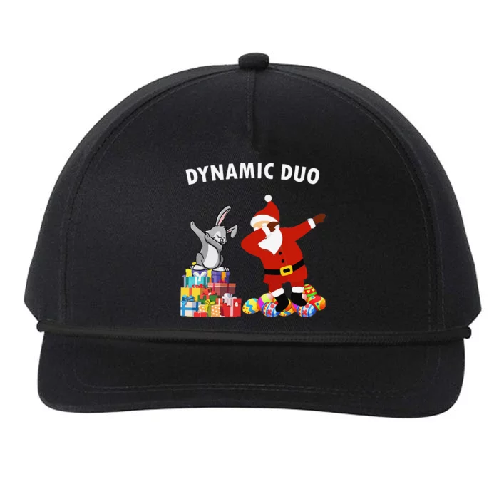 Funny Santa Claus And Easter Bunny Dynamic Duo Snapback Five-Panel Rope Hat