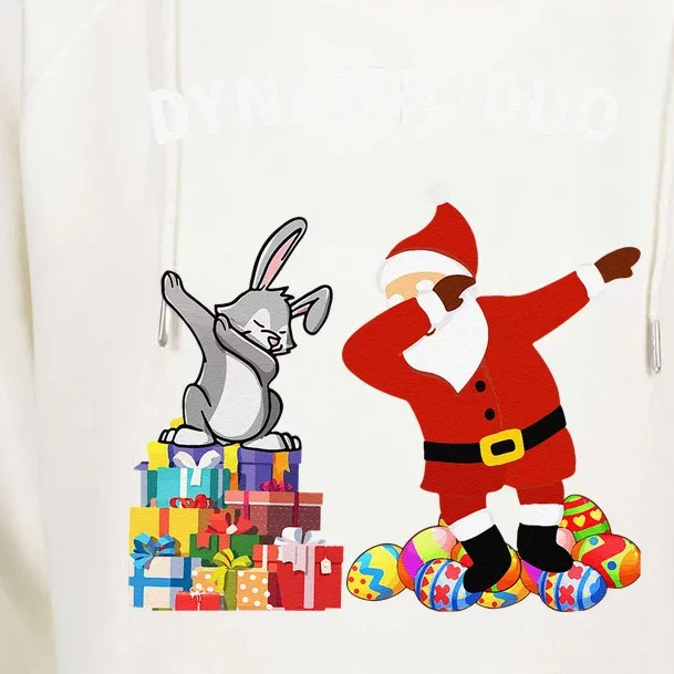 Funny Santa Claus And Easter Bunny Dynamic Duo Womens Funnel Neck Pullover Hood