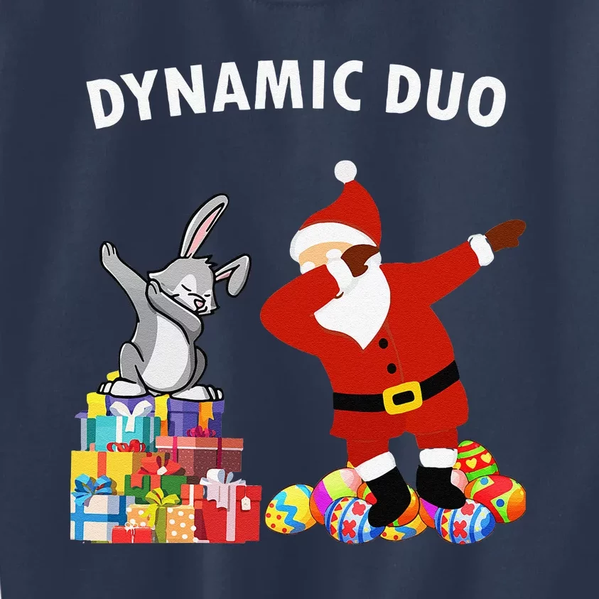 Funny Santa Claus And Easter Bunny Dynamic Duo Kids Sweatshirt